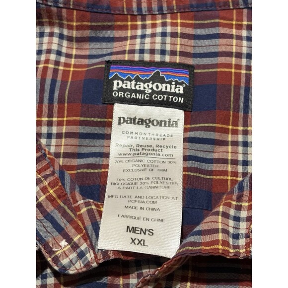 Patagonia Men’s Short Sleeve Plaid Button Up Size XXL Red - Picture 6 of 7